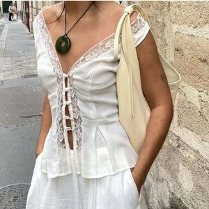 Reformation Christina Lace Trim Top - Gossamer Ivory